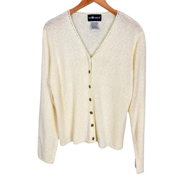 Vintage Sag Harbor Boulce Knit Cardigan Classic Prep Ecru Cream Sz XL Timeless - Picture 7 of 9